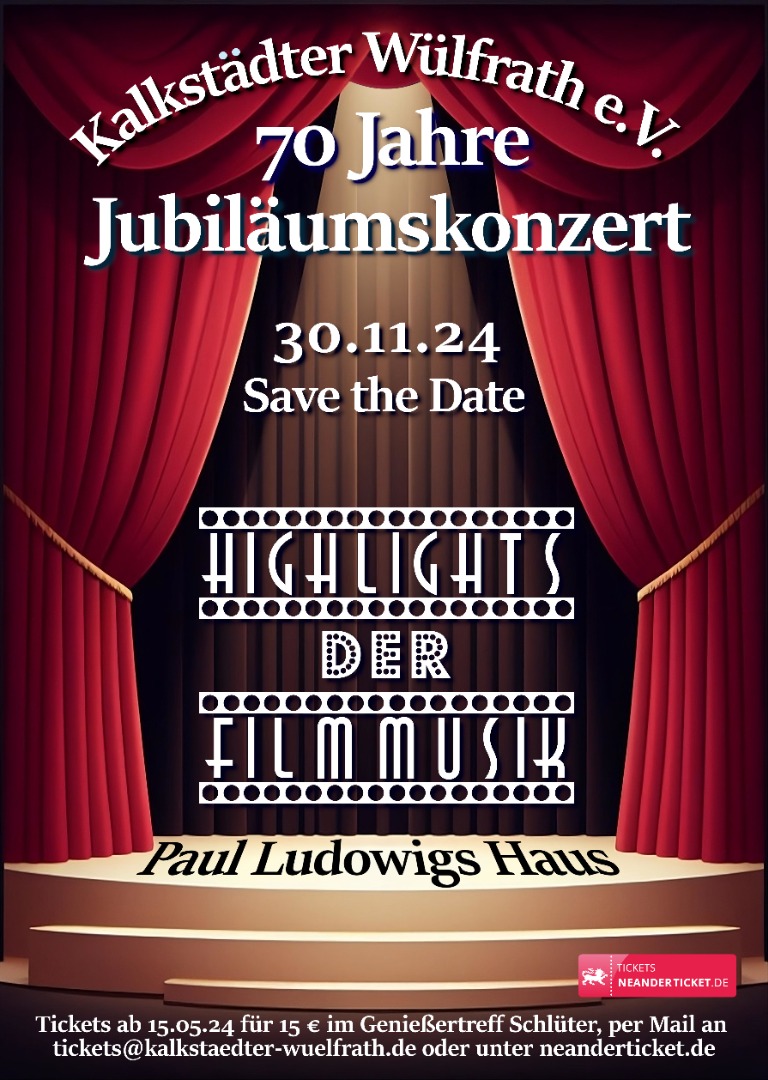 Jubiläumskonzert, 30.11.2024, Uhrzeit folgt, Highlights der Filmmusik